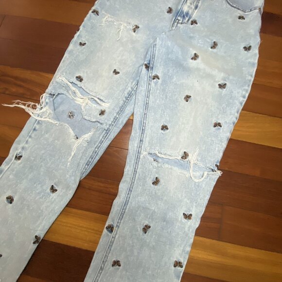 Butterfly Denim Jeans size 7 Material Girl Embroidered - Picture 3 of 7